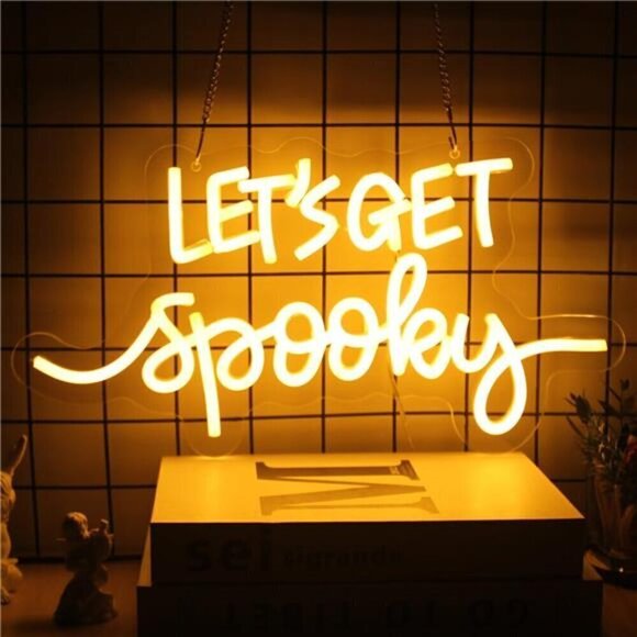 Let's Get Spooky Neon Sign Halloween Yellow Letter LED Neon Light Decoration NEW - Picture 1 of 7
